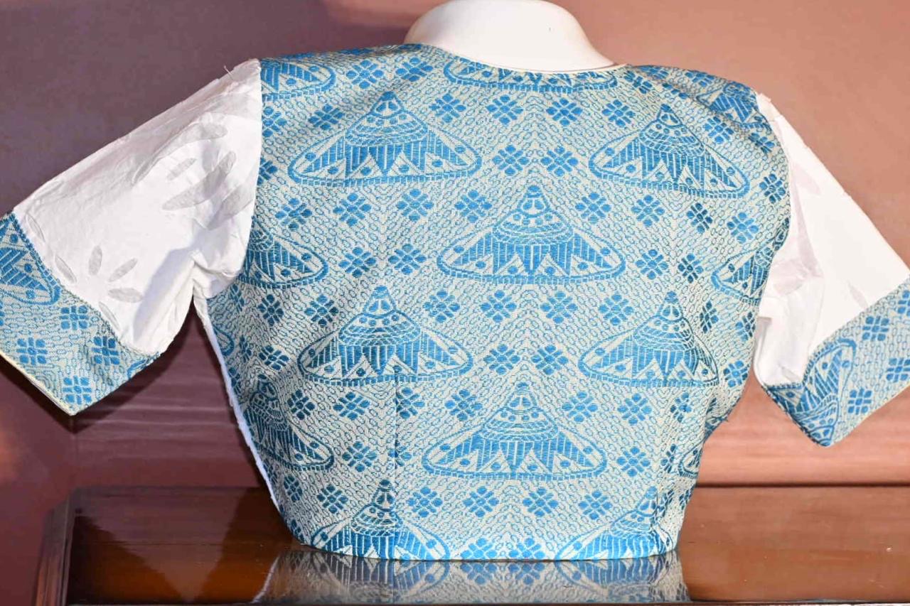 ASSAMESE JAPI DESIGNED BLOUSE FUSED WITH APPLIQUE/CUT WORK FABRIC OF RAJASTHAN